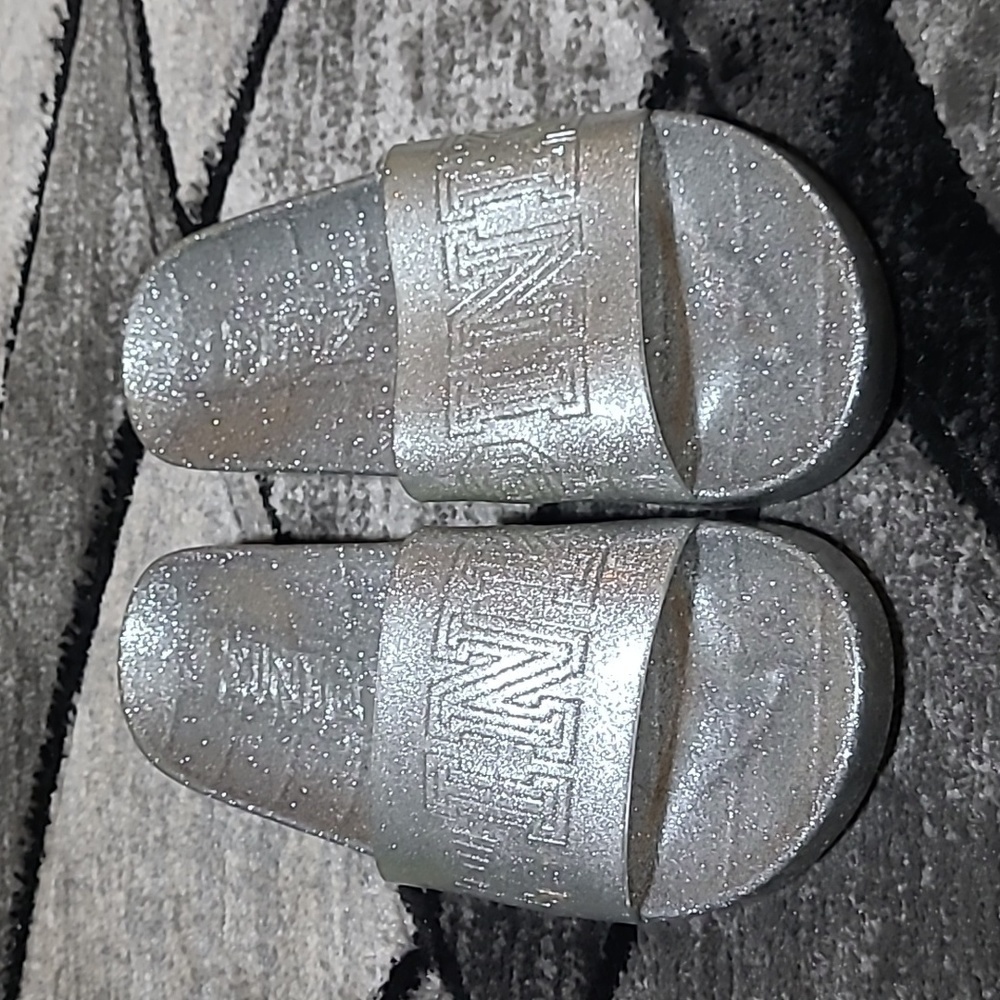 VS PINK SILVER GLITTER SLIDES SANDALS